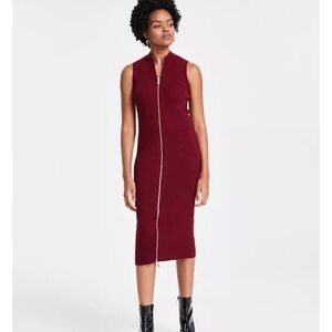 NWT BAR III sz1X Sleeveless Cranberry Zip-Front Ribbed Sweater Dress…